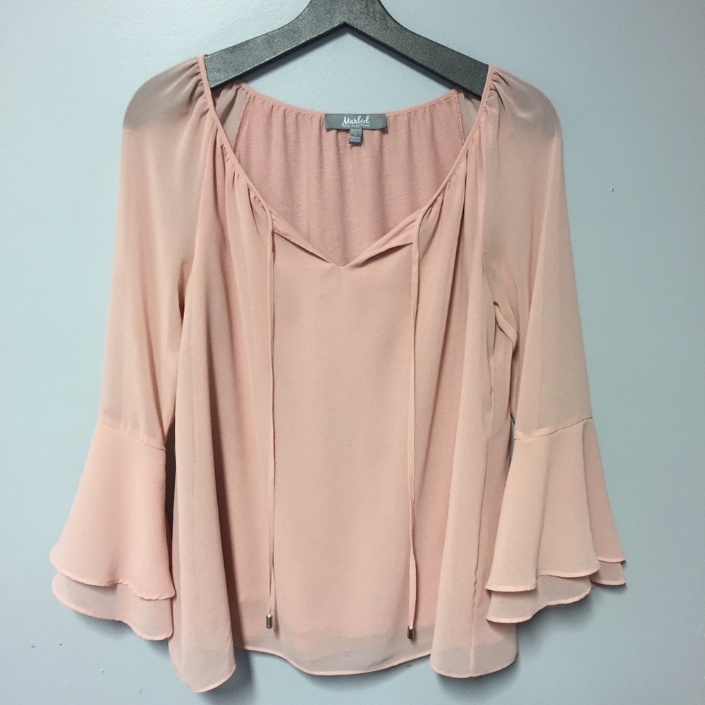 Blush Pink Bell Sleeve Top - Picture 2 of 5